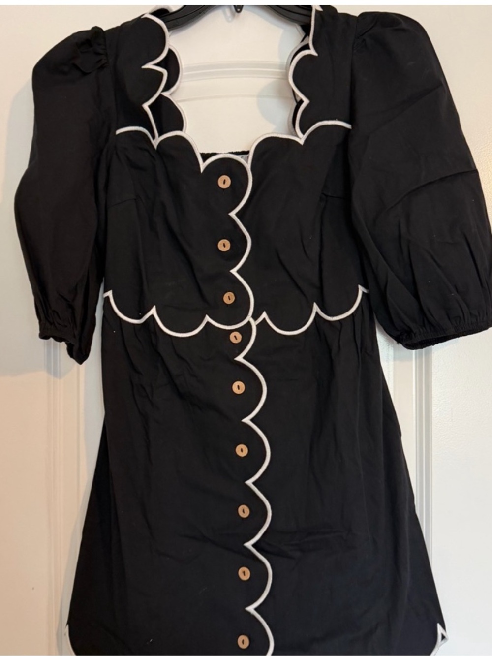 TCEC Black Mini Dress with White Scallop Trim